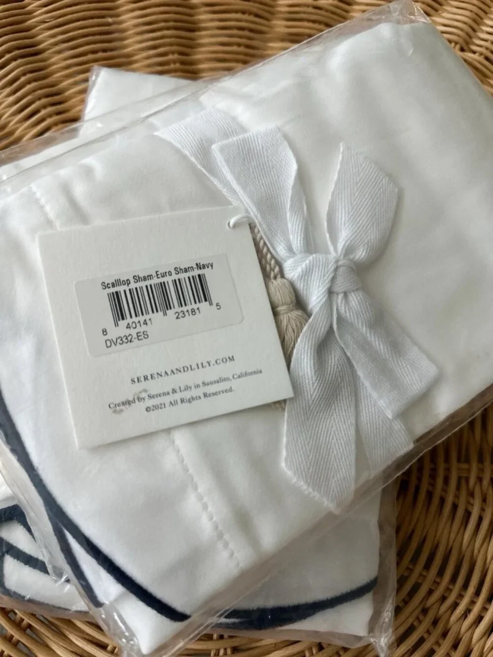 NEW Serena & Lily Scallop Sateen Euro Pillow Sham-Navy Blue